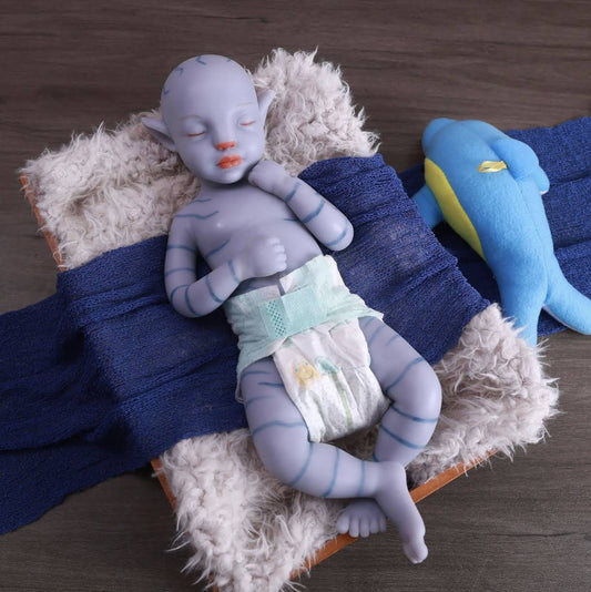 46cm Full Silicone Reborn Baby Doll Blue Avatar Silicone Baby Doll Looks Real Baby Doll (Girl)